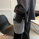 Fashion Rhinestone Shoulder Bag Glitter Diamond PU Leather Bucket Totes Handbag