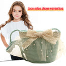 Summer Kids Girls Straw Shoulder Bag Lace Bow Beach Hat Coin Purse (Green)