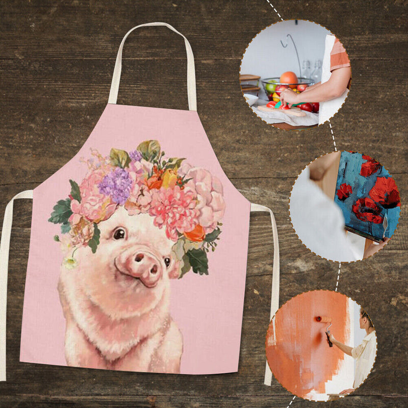 Pig Printed Women Kitchen Aprons Linen Oil-proof Apron (82x68cm)