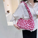 Women Plush Fur Animal Print Handbag Small Underarm Bag (Pink Leopard)
