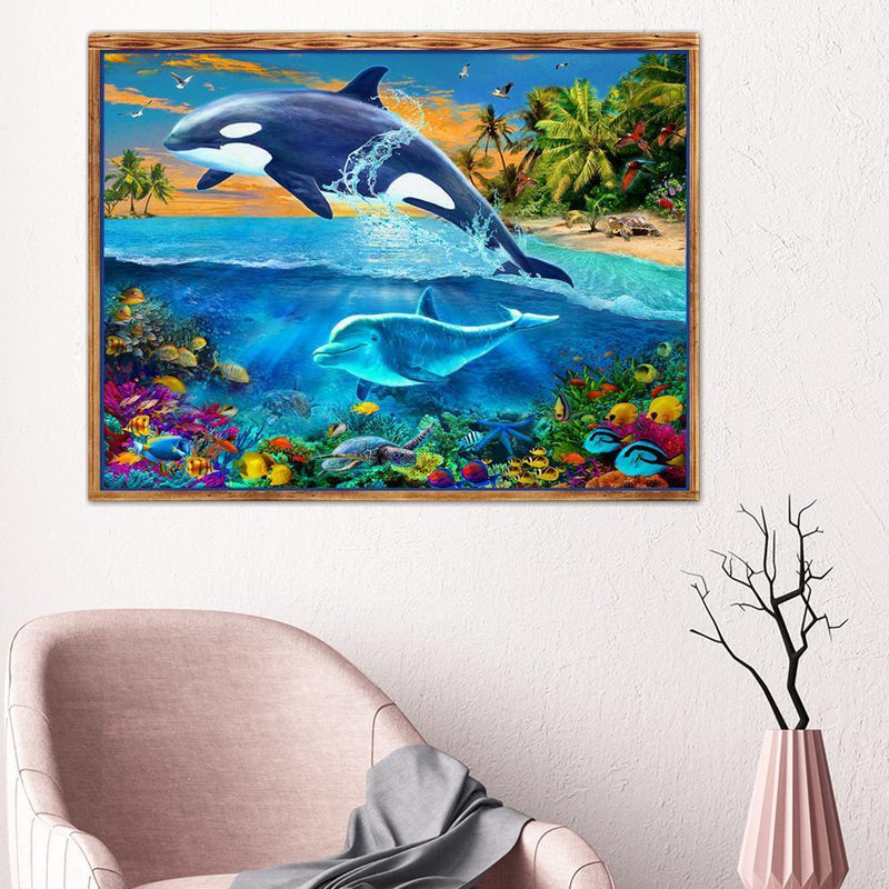 5D DIY Diamond Painting Dolphin Cross Stitch Embroidery Rhinestones Mosaic