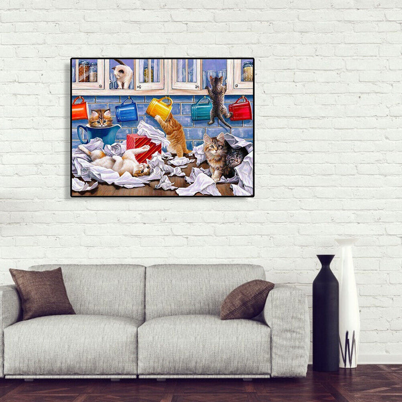 Painting By Numbers DIY Kit Naughty Cat Canvas Oil Art Picture Home Wall Decor