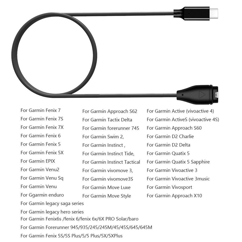 PD USB-C Charging Cable for Garmin Fenix 7 7S 7X 6 5 5X Venu 2 Sport Smart