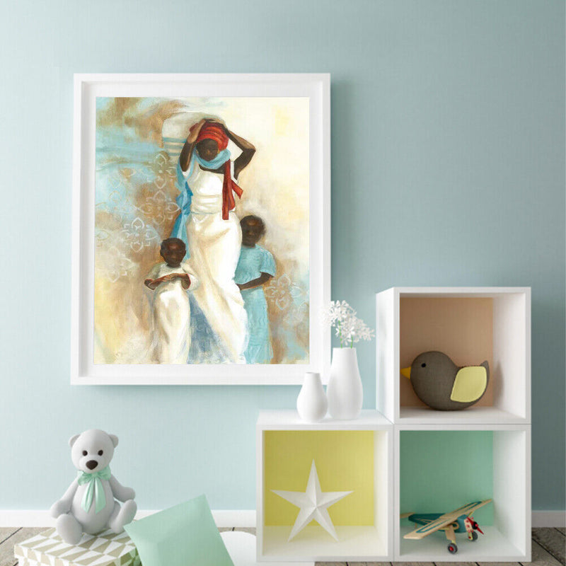 Black Mother and Son Oil Paint By Numbers Kit DIY Home Decoration Gift Wall A