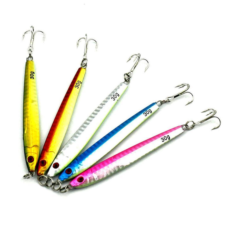 5pcs 30g  Casting Jig Metal Slice Fishing Lures Spinning Fishing Hook Newly