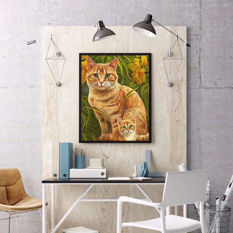 Frameless Orange Cats Oil Paint By Numbers Kit DIY Handmade Drawing On Canv