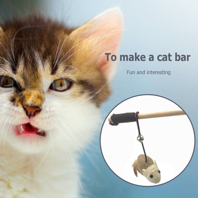 Pet Cat Teaser Interactive Toys Sisal Feather Wood Wand Catcher Stick Bitin