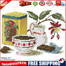 14CT Stamped Cotton Cross Stitch DIY Printed Needlework (Red Tea Set)