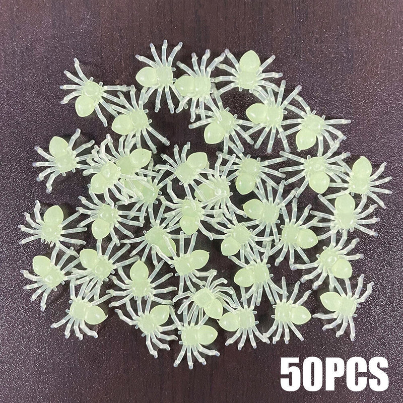 50Pcs Mini Luminous Spiders Scary Props Halloween Decoration Glow In The Dark