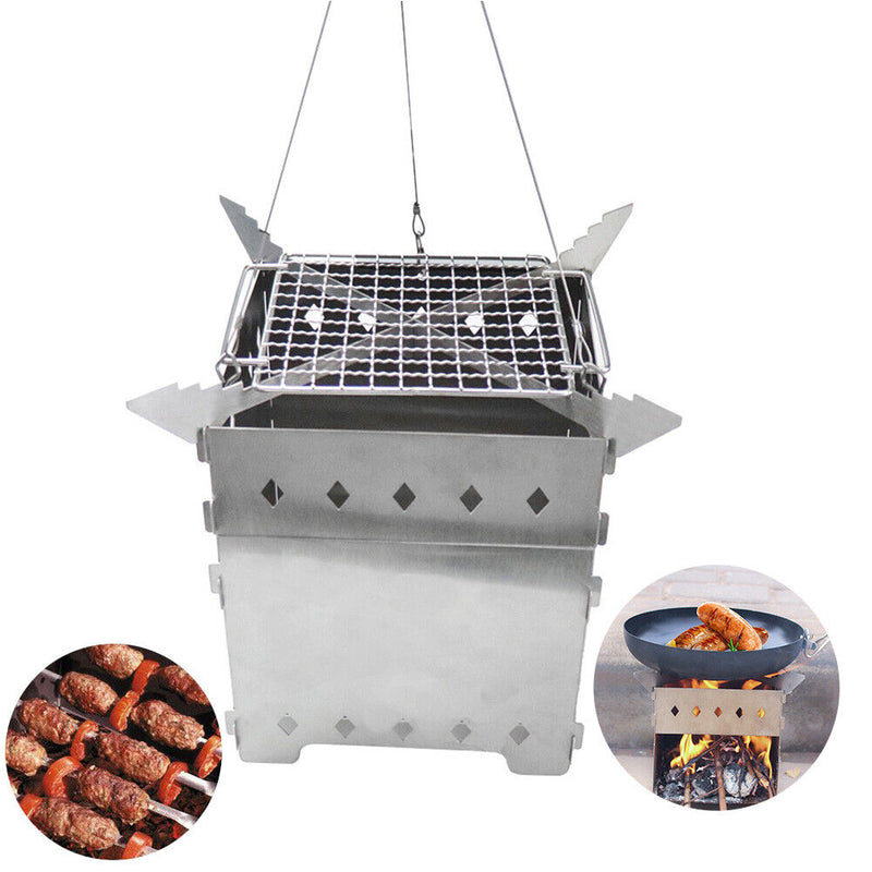 Outdoor Camping Hiking Wood Burning Stoves Stainless Steel Bonfire Hanging Stove