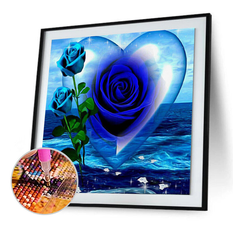 5D DIY Full Drill Diamond Painting Blue Rose Cross Stitch Embroidery Kits Newly