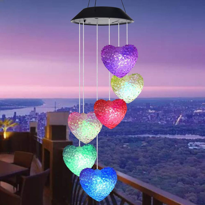6LED Colorful Love Heart Wind Chime Lamp Solar Powered Garden Hanging Lamp Newly