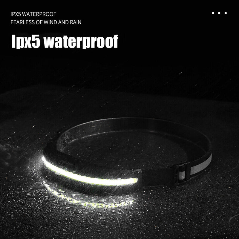 Cob LED Flashlight Waterproof Head Torch Portable Reflective for Running Cycling