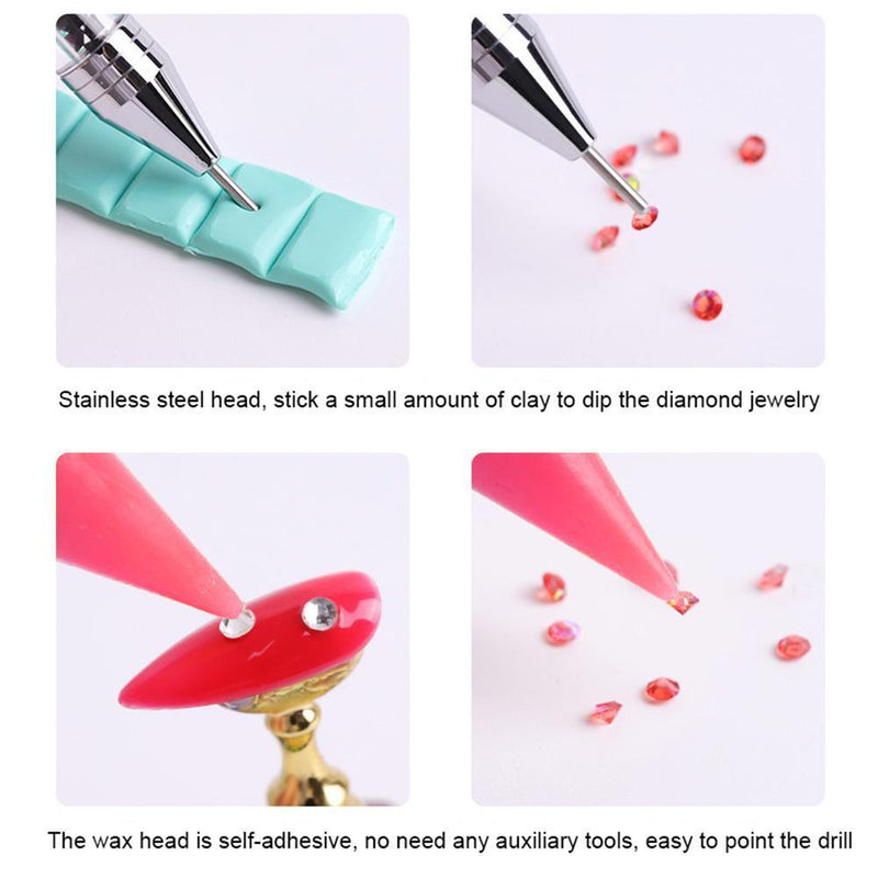 Dual Heads Dotting Wax Pen Point Drill Picker Nail Art Studs Dotter (Pink)