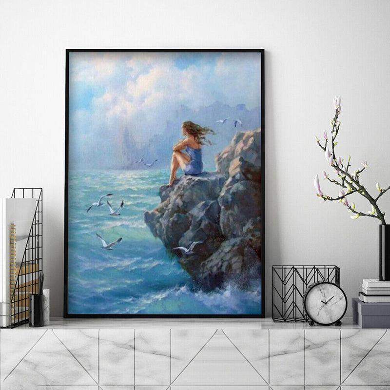 Acrylic Oil Painting By Numbers Seaside Girl Digital Picture Artwork Home Decor