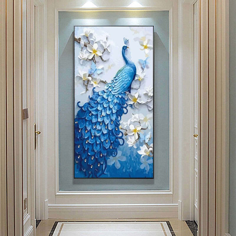 Frameless Oil Paint By Numbers DIY Peafowl Picture Craft Kit for Living Room