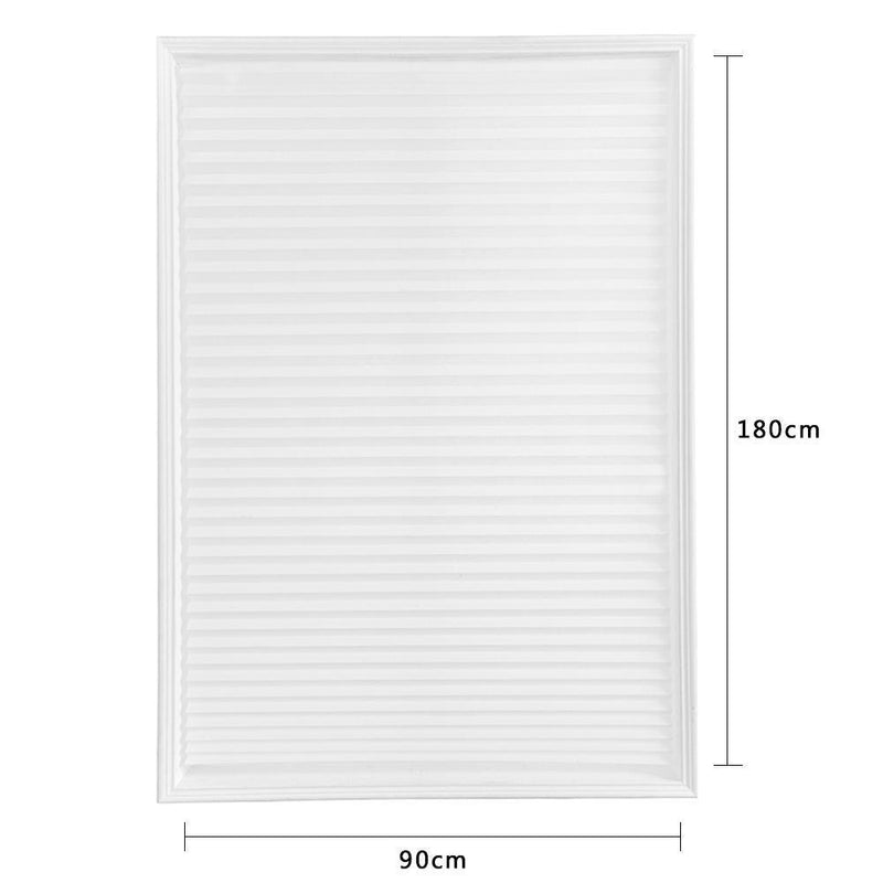 Self-Adhesive Pleated Blinds Half Blackout Window Curtains (White 90X180cm)