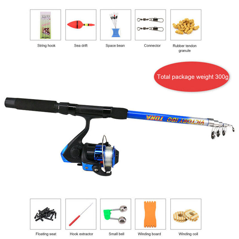Spinning Fishing Rod Combo Travel Sea Fishing Tackle Pole Kits with Storage Bag