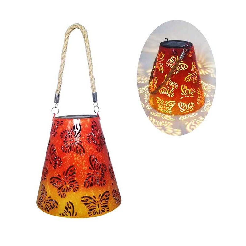 LED Solar Light Hollow Wrought Iron Lantern Butterfly Projection Lamp (A) Newly