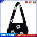 Fashion Women Plush Flower Print Shoulder Bag Casual Small Purse (Black)