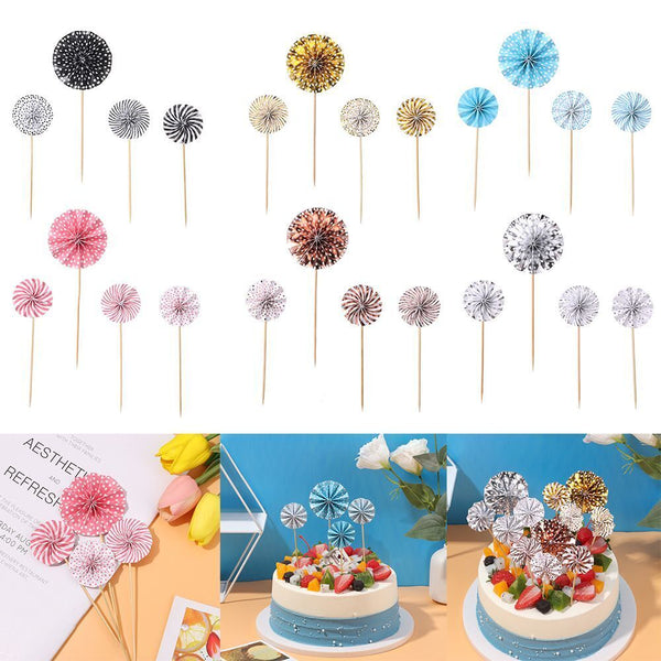 Decoration Kids Party Supplies Colorful Cake Insert 4 Pcs/Set Round Folding Fan