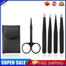 Eyebrow Tweezer Stainless Steel Point Tip with Storage Bag Tool Set (Black)