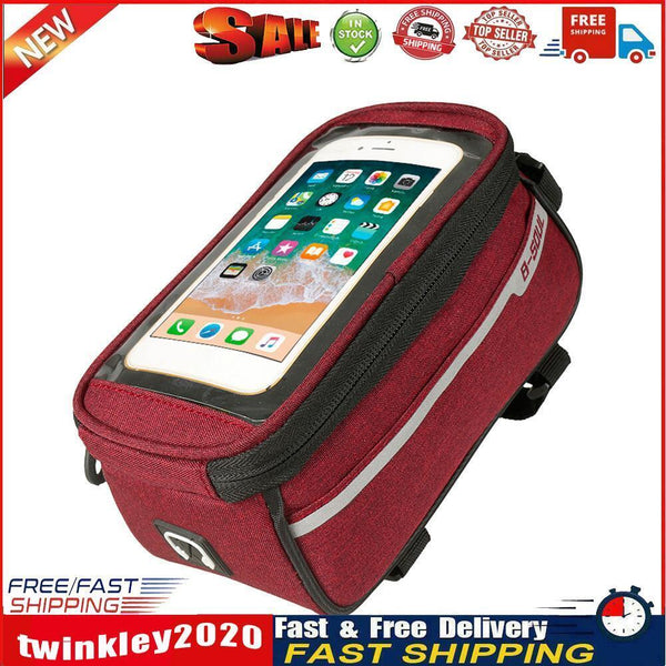 Waterproof Bicycle Front Tube Bag 6in Phone Touch Screen Saddle Bag (Red) Newly