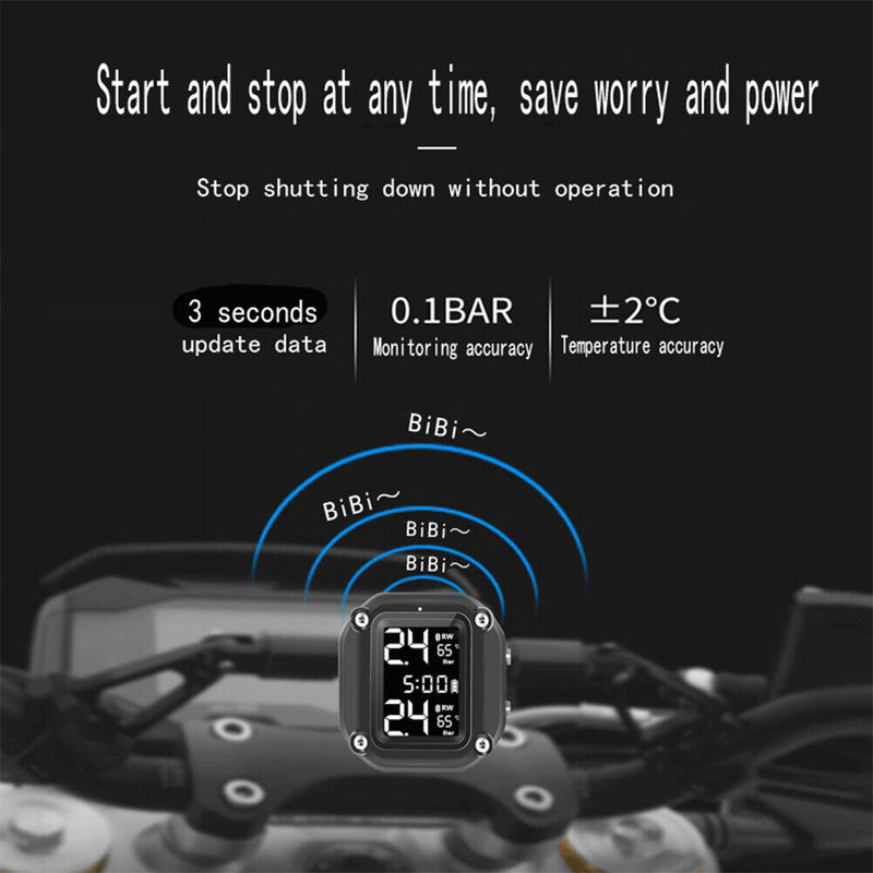 LCD Motorcycle TPMS with Time Display Motorbike Tyre Pressure Monitoring System