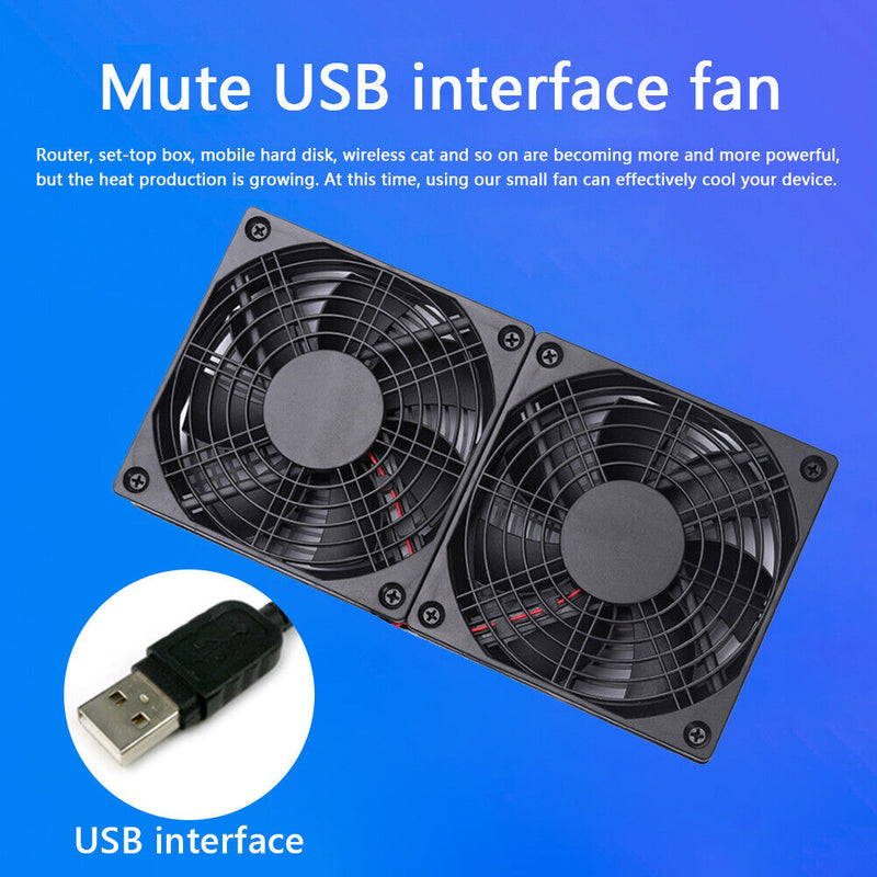 USB Wireless Router Set-Top Box Cooling Fan Quiet Heat Dissipation Dual Radiator