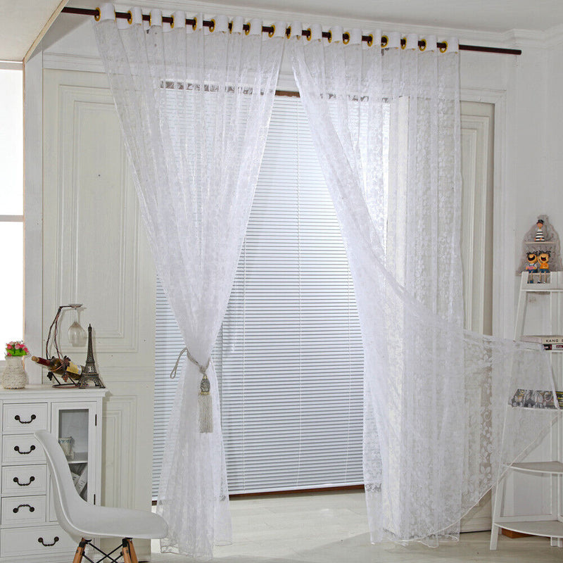 Leaves Printed Translucent Curtains Home Windows Tulle Sheer Drapes White