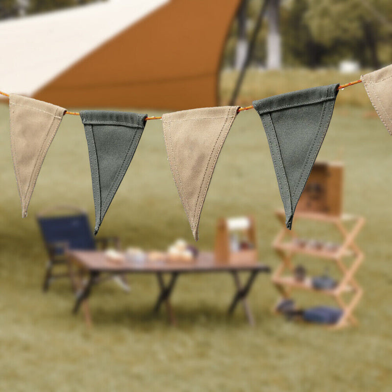 #A 12pcs Canvas Triangular Bunting Flags Outdoor Camping Hanging Banner Decorati