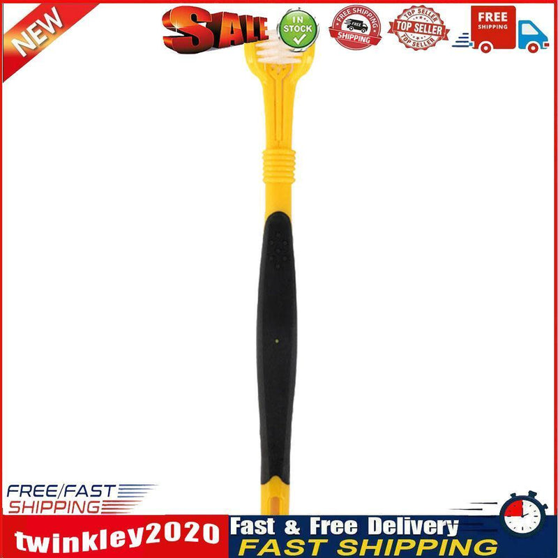 Three Sided Pet Toothbrush Dog Soft Brush Bad Breath Tartar Tool (Yellow) Newly