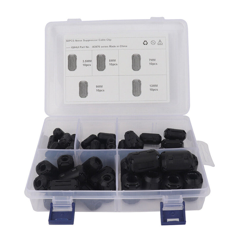 50pcs Clip-on Ferrite Ring Choke Noise Suppressor 3.5mm 5mm 7mm 9mm 13mm Newly