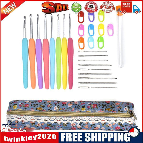 28pcs Metal Aluminum Crochet Hooks Yarn Wool Stitching Knitting Needles Set