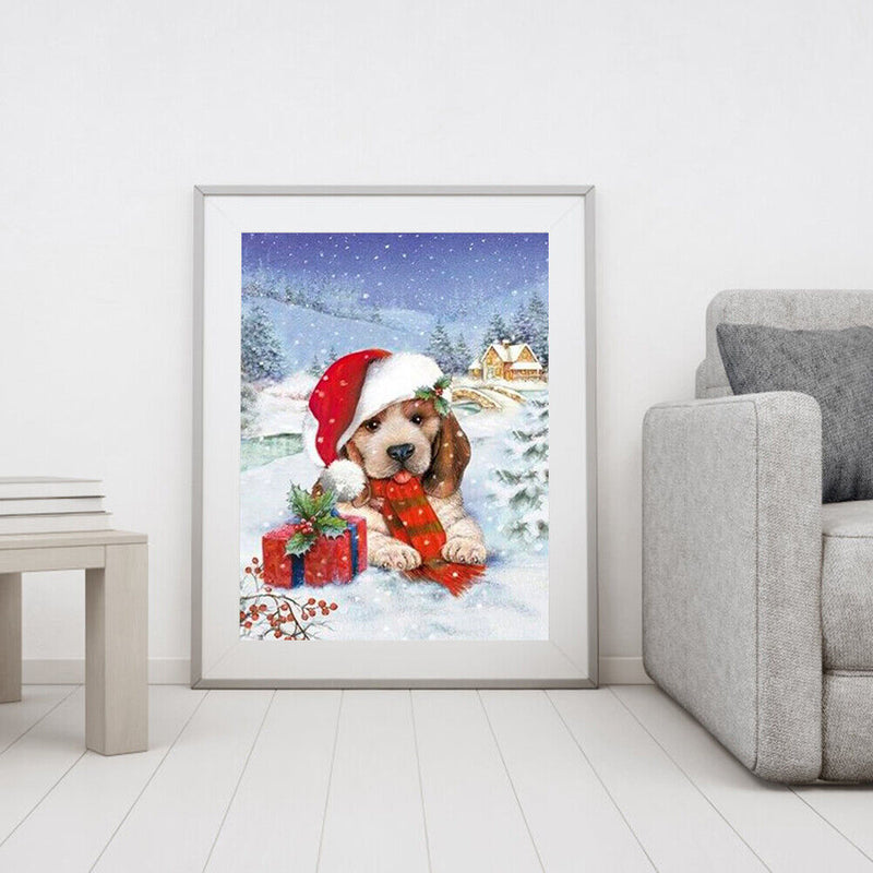 Christmas Puppy Oil Paint By Numbers Kits Canvas Drawing DIY Coloring Pictures