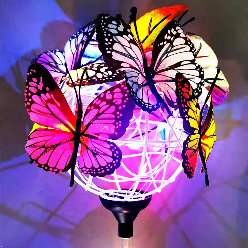 2pcs LED Luminous Butterfly Ball Solar Light Outdoor Garden Lawn Stakes Lamps