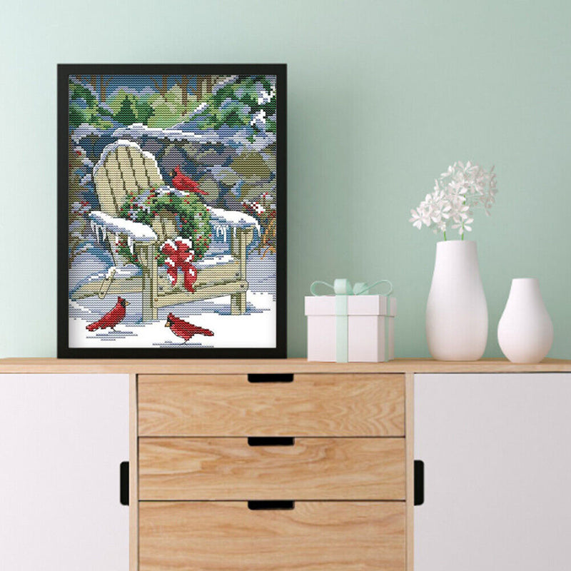 Partial Embroidery 11CT Xmas Snow Scene DIY Stamped Kit Cross Stitch Craft