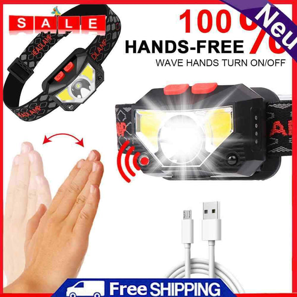 XPG+COB LED Wave Induction Headlights USB Outdoor Light Fishing Lights