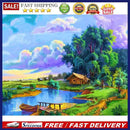 5D DIY Full Round Drill Diamond Paint Lake Scene Mosaic Rhinestone Art Pictur