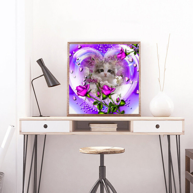 DIY Round Diamond Painting 5D Rose Cat Mosaic Picture Point Drill Handicraft