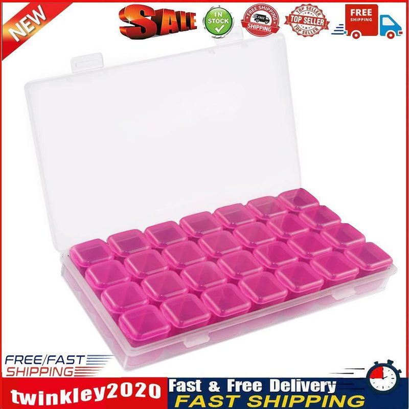 28 Grids Nail Art Storage Box Jewelry Organizer Manicure Tools (Rose Red) Newly