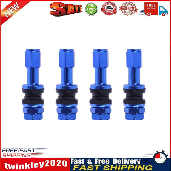 4pcs Car Stainless Steel Clamp-in Tubeless Tyre Tire Wheel Valves (Blue) Newly