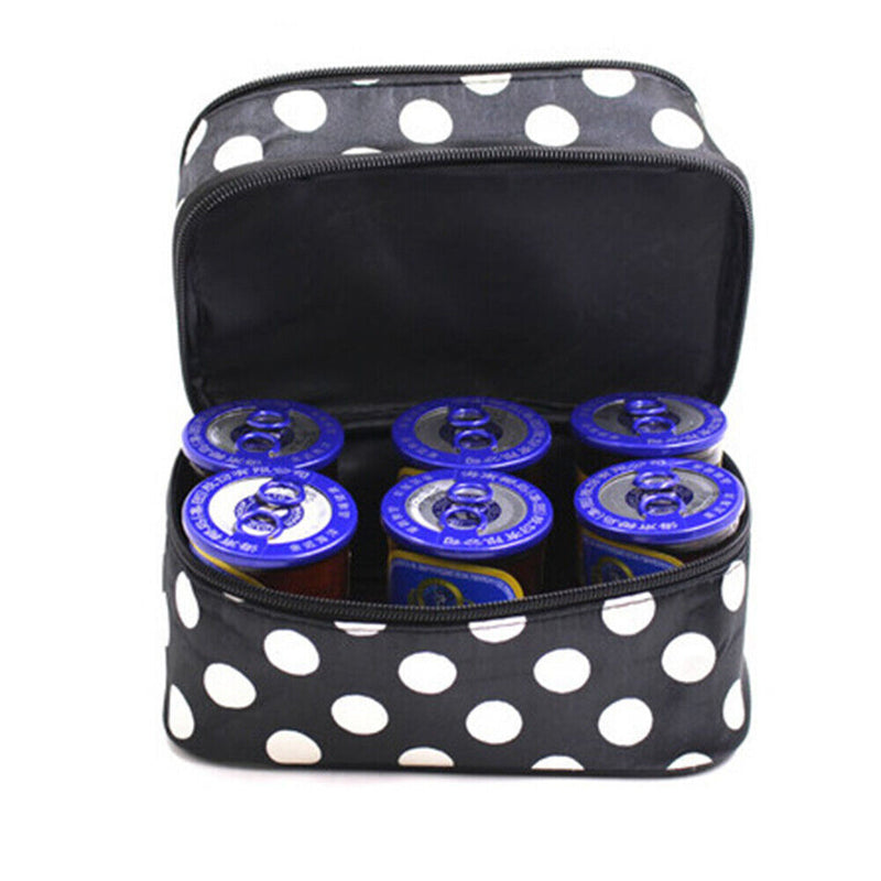 Double Layer Cosmetic Bag Travel Makeup Storage Case (Black+White Dot) Newly