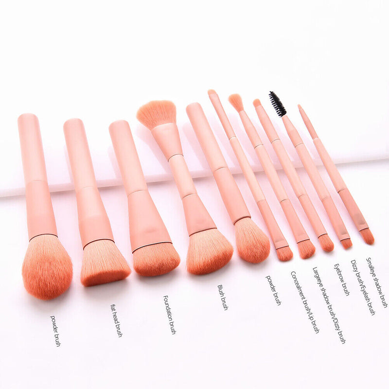 10pcs Wood Handle Pro Portable Powder Blush Brush Kit Eye Shadow Makeup Bru
