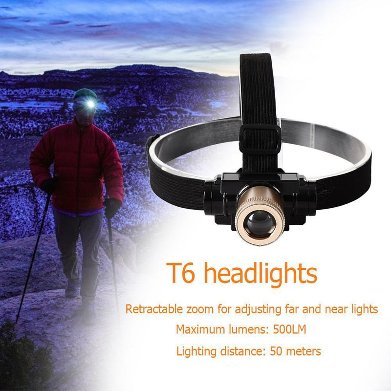 T6 LED Headlight Telescope Zoomable Rechargeable Headlamp Torch w/ Battery Newly