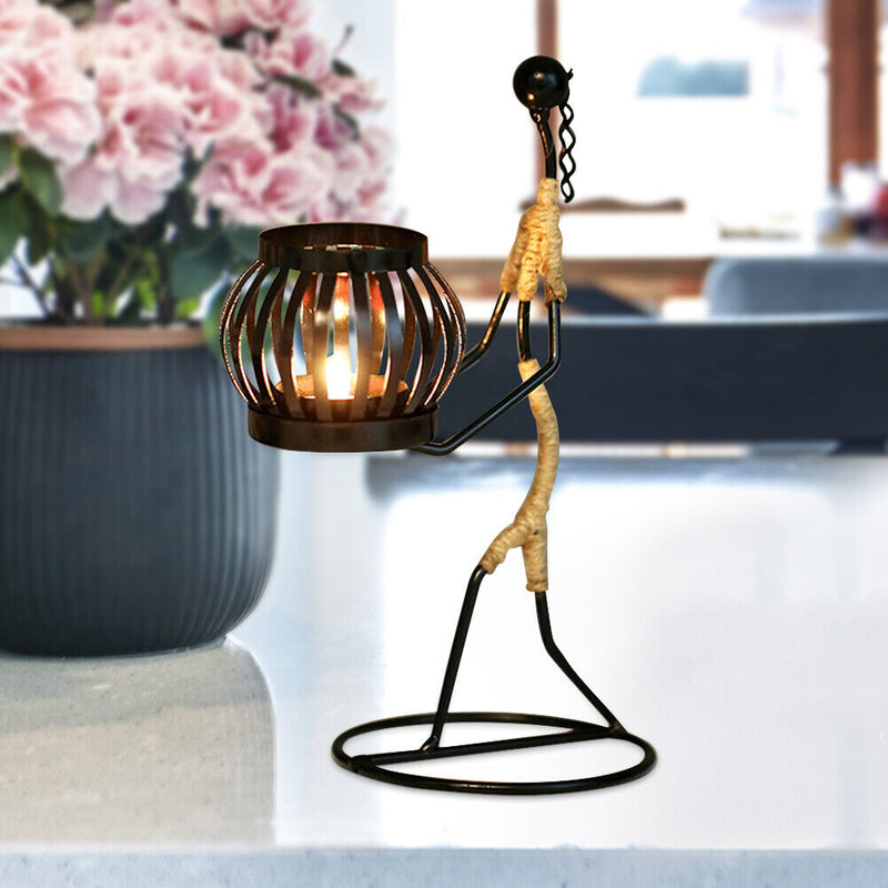 Nordic Mental Candlestick Abstract Character Statue Candle Holder Decor (H)