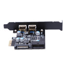 PCI-E to USB 3.0 2 Port PCI Express Expansion Card 19-Pin Power Connector Newly