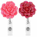 ID Name Card Anti-Lost Clip Rose Shape Badges Holder Key Ring Badge Reel