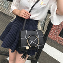 Women PU Leather Floral Printed Tassel Handbag Crossbody Shoulder(Black)