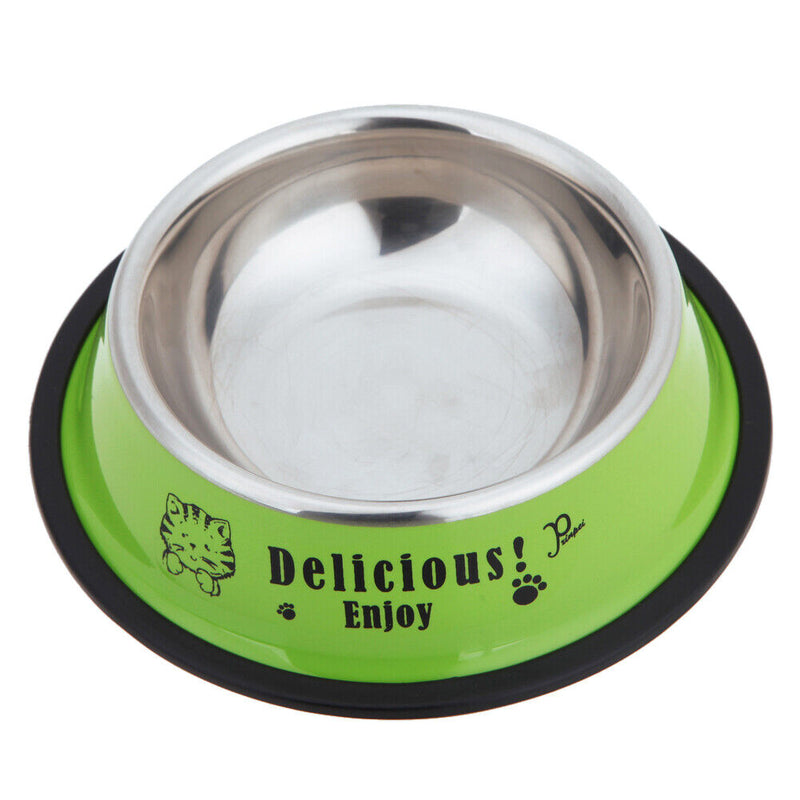 Stainless Steel Anti-skid Dog Cat Food Water Bowl Pet Feeding Tool Green